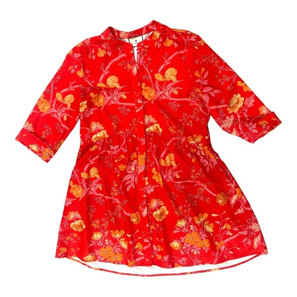 Tuckernuck Vida De Las Flores Royal Shirt Dress Sz L Floral Leaves - Picture 2 of 7
